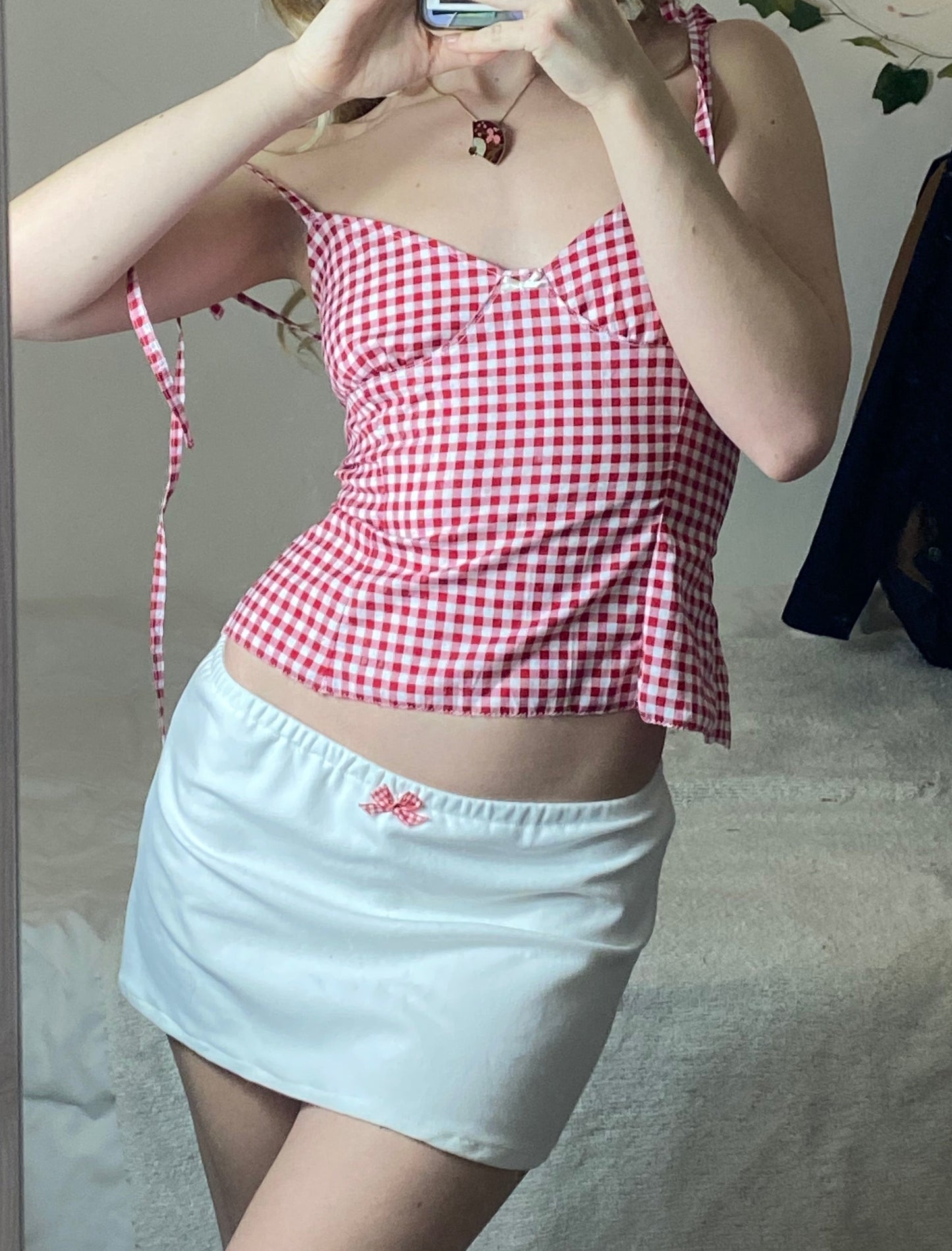 Mini Skirt with Red Gingham Bow