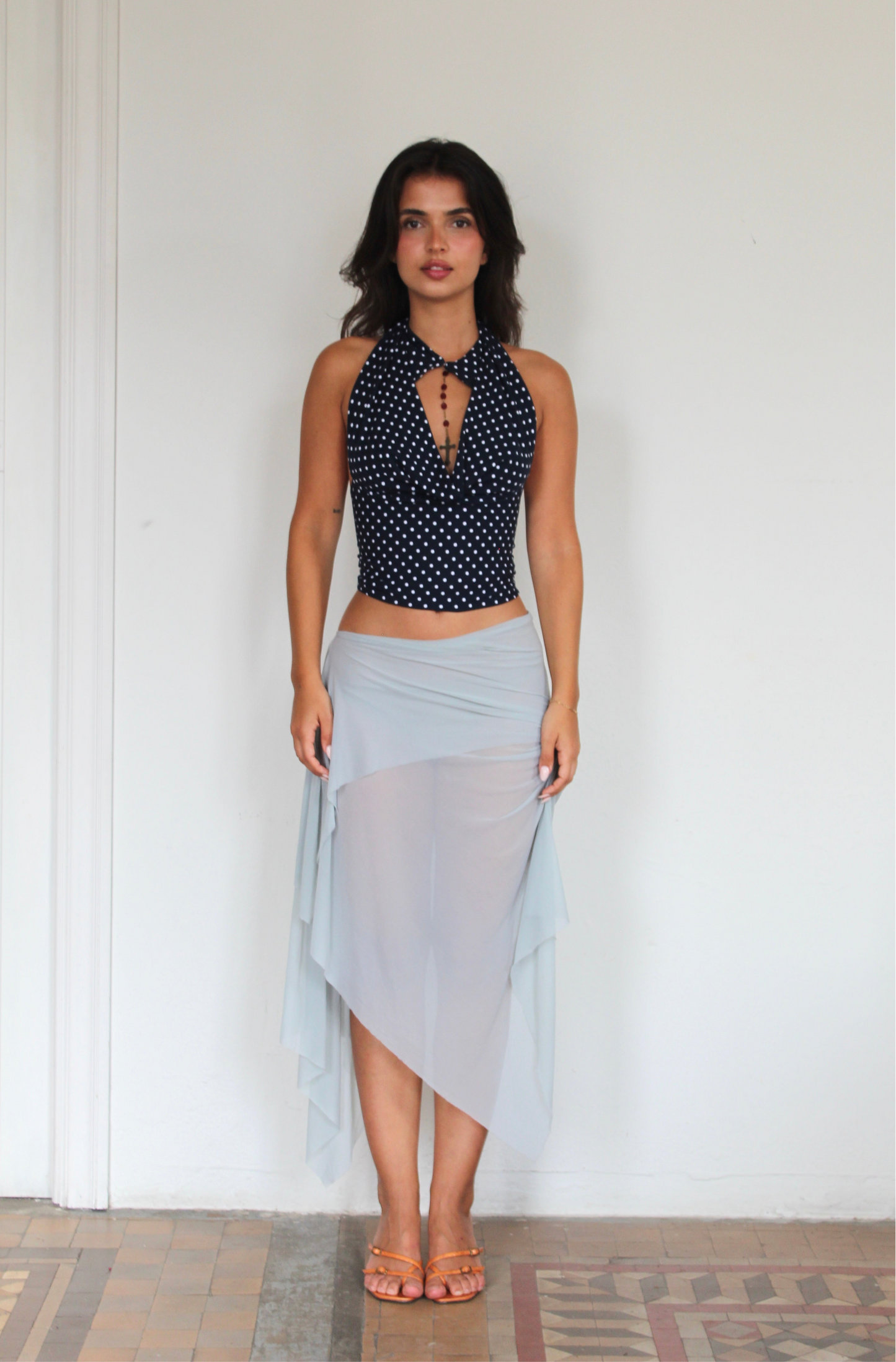 The Bijou Top (In Navy Polka Dot)