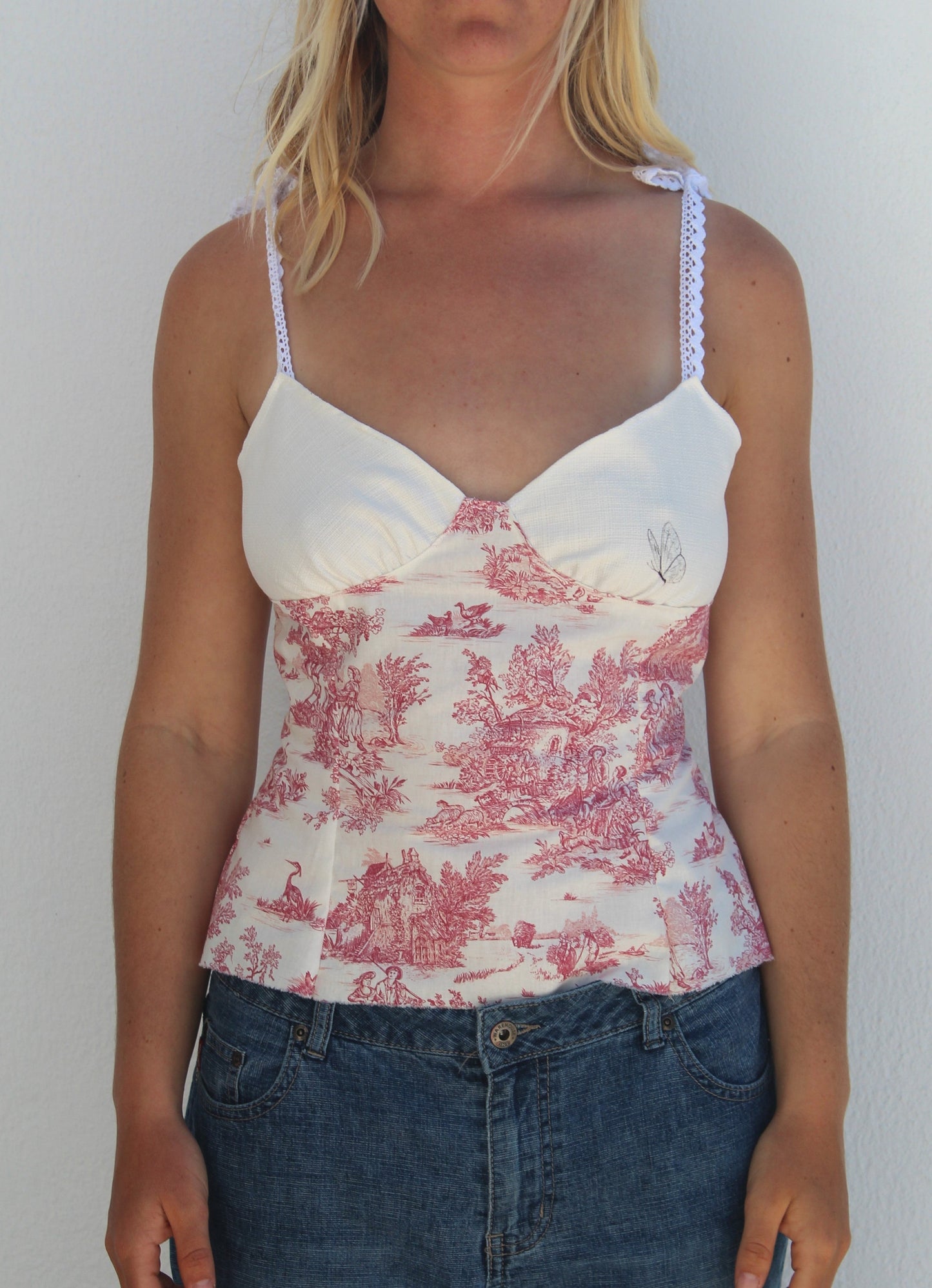 The Meadow Top (In Cream and Red Toile)
