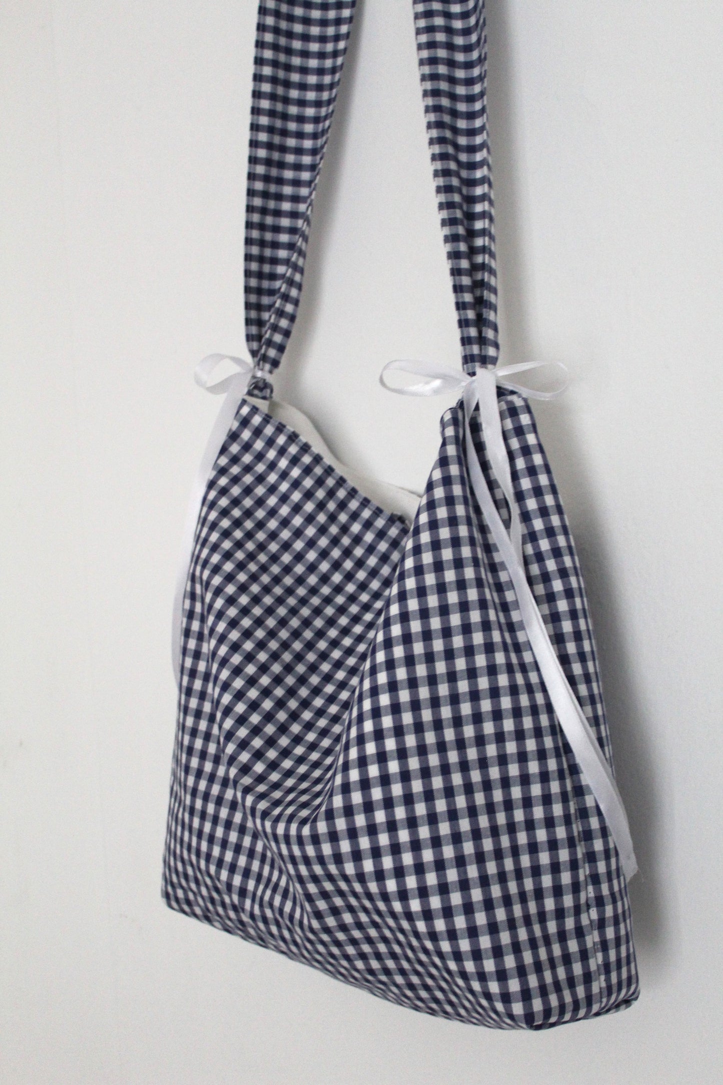 Reversible Blue Gingham Bow Tote Bag