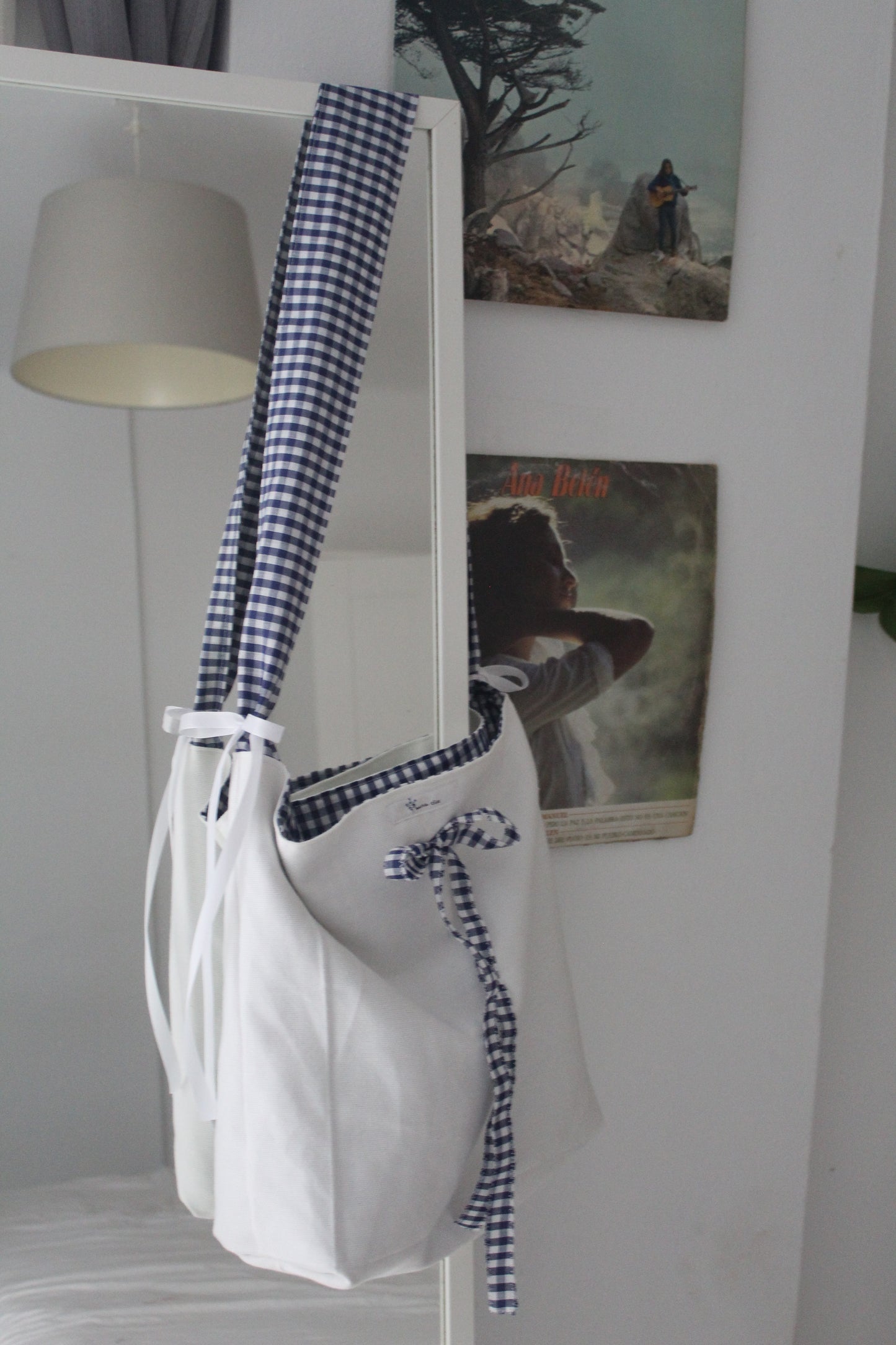 Reversible Blue Gingham Bow Tote Bag