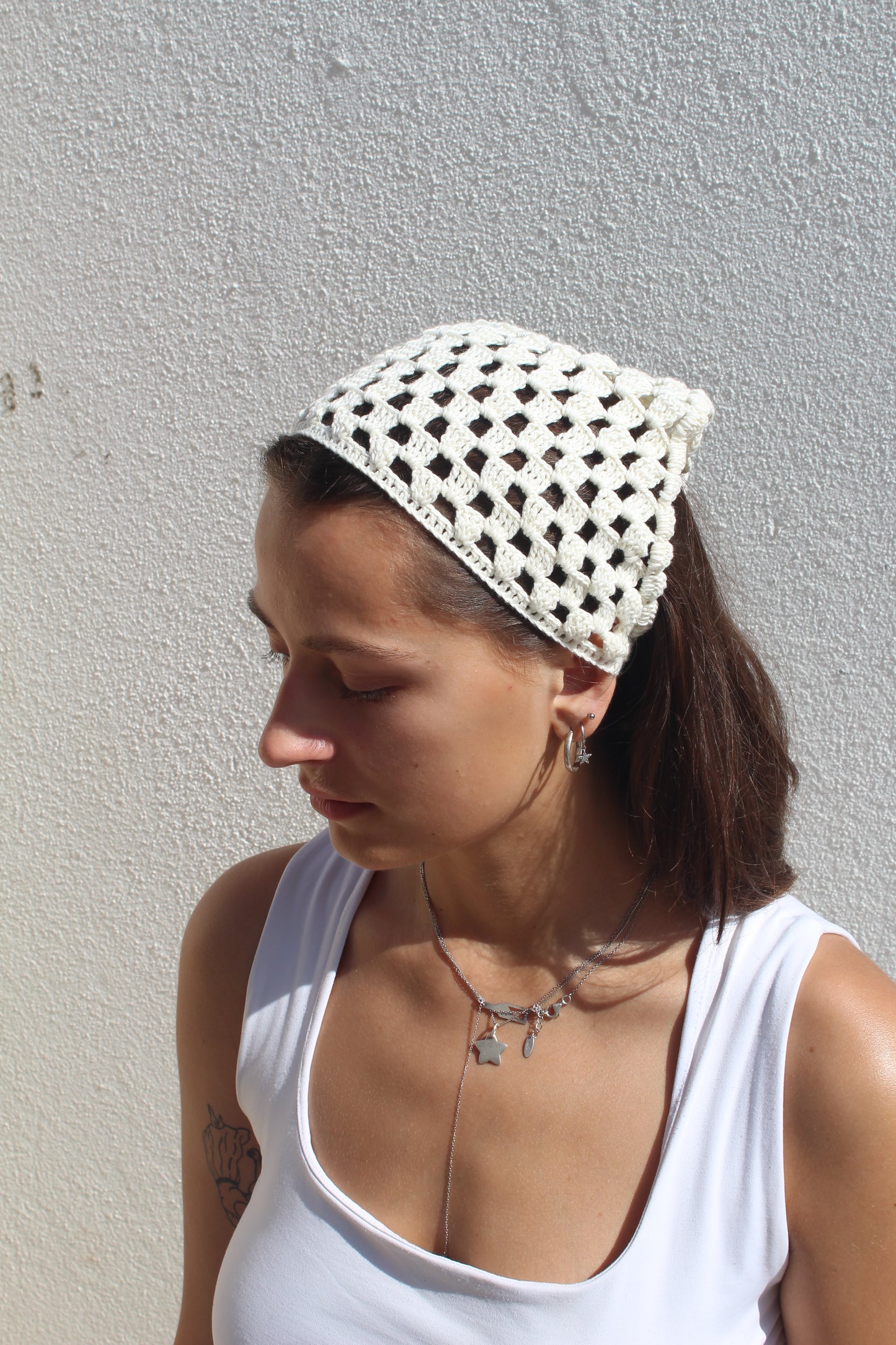 Crochet Headscarf (Cream)