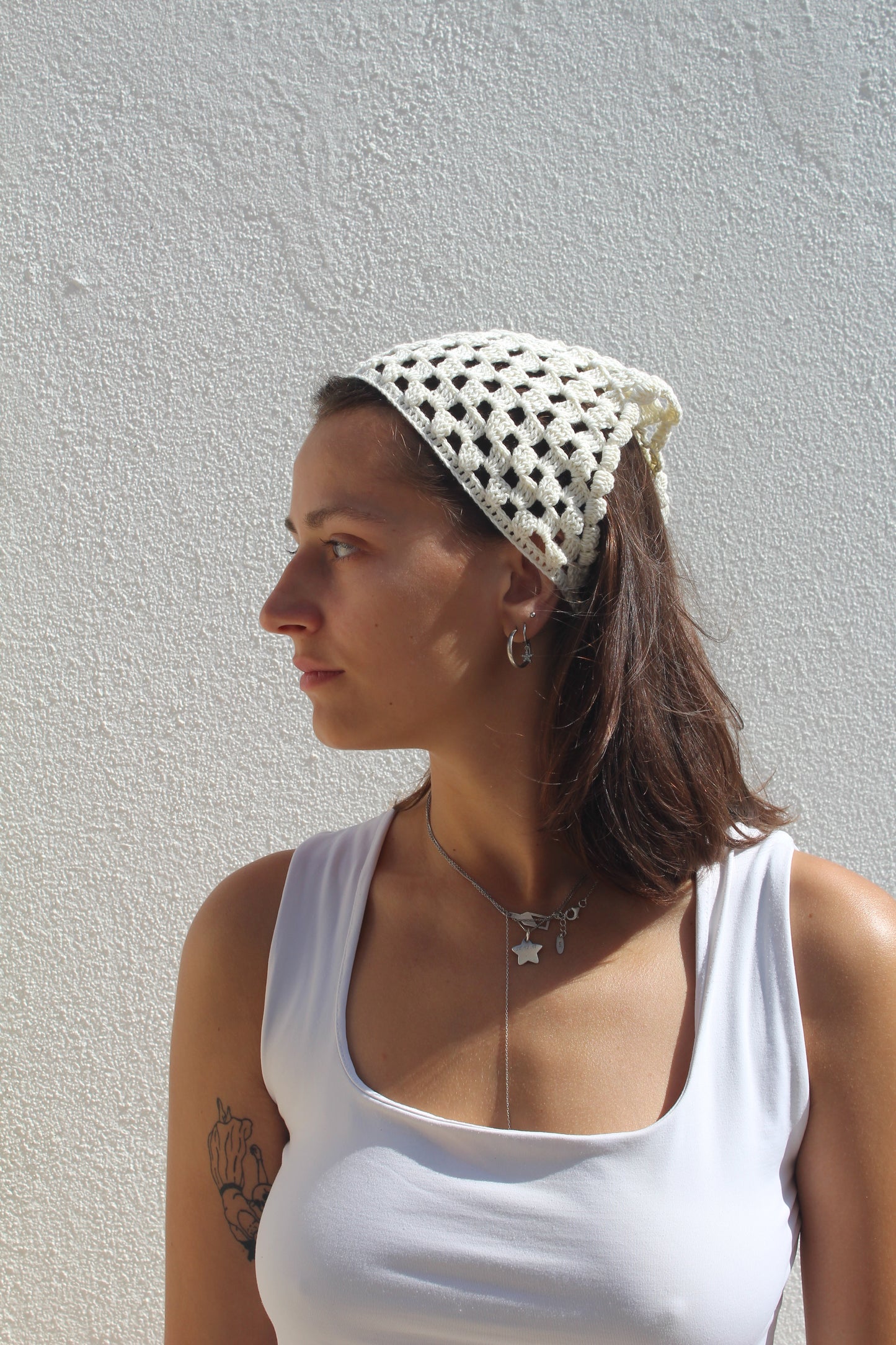 Crochet Headscarf (Cream)