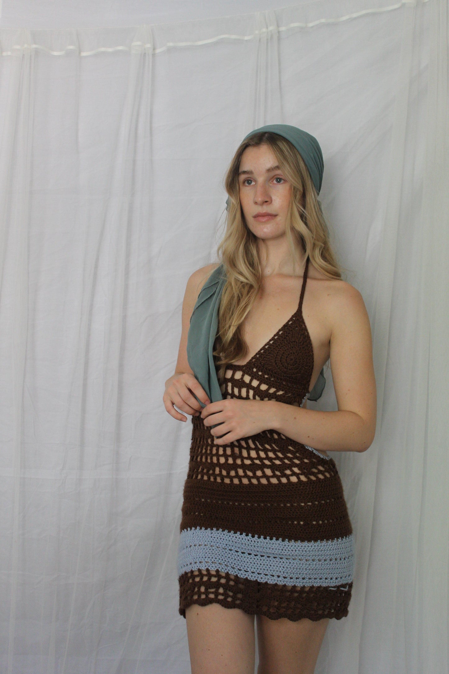 The Beleza dress in brown and light blue (one of a kind)
